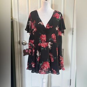 Womens Plus 2x Torrid Top Baby Doll Rose Print in EUC